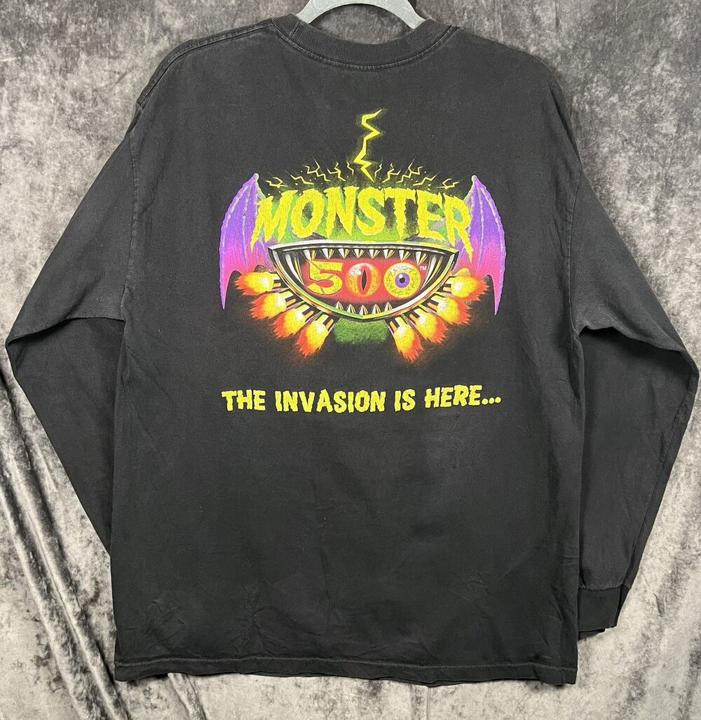 Monster 500 Toys R Us Pit Crew Long Sleeve Shirt Men’s L Black Graphic Tee
